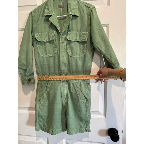 NWOT MOTHER Hedge Green Linen Blend Lightweight Fixer Short Romper One Piece XS - Picture 12 of 16